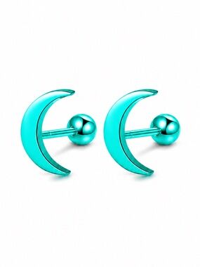 Turquoise Crescent Moon Cartilage Stud Earrings Stainless Steel 18G